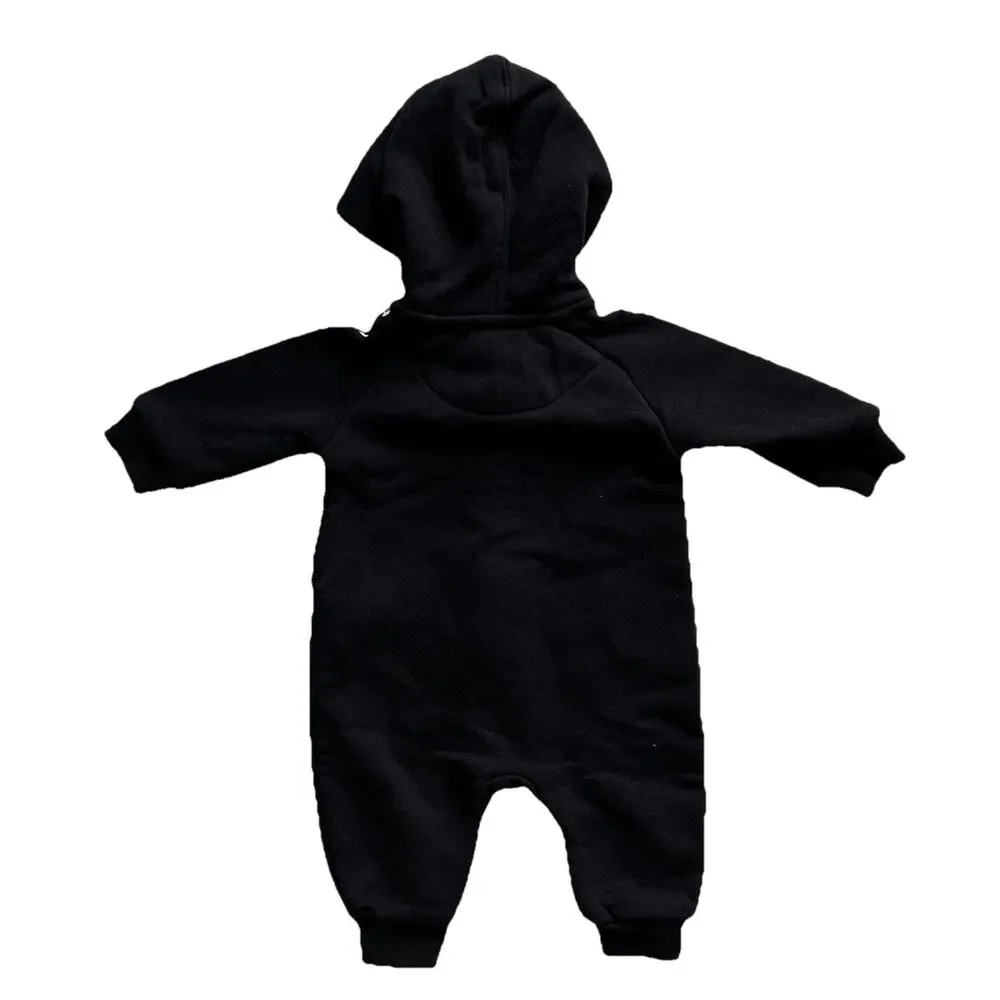 Nike Swoosh Baby 0-3 Months One Piece Hooded Coverall Full Zip Black 3M